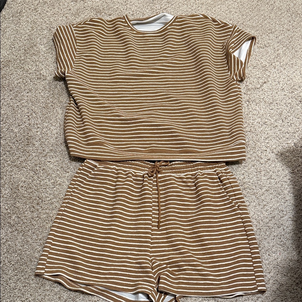 Striped Two-Piece Lounge Set in Brown & White